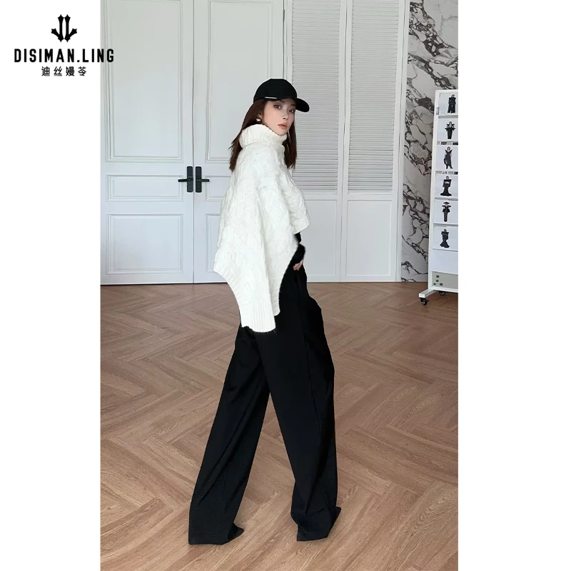 迪丝嫚苓白色高领毛衣气质长袖针织时尚百搭秋冬女士小众设计感