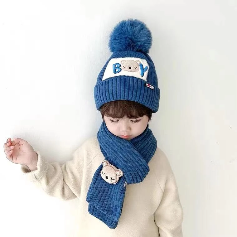 中大童帽子加厚儿童棉帽子秋冬季围脖男宝女宝保暖棉毛线帽帅气