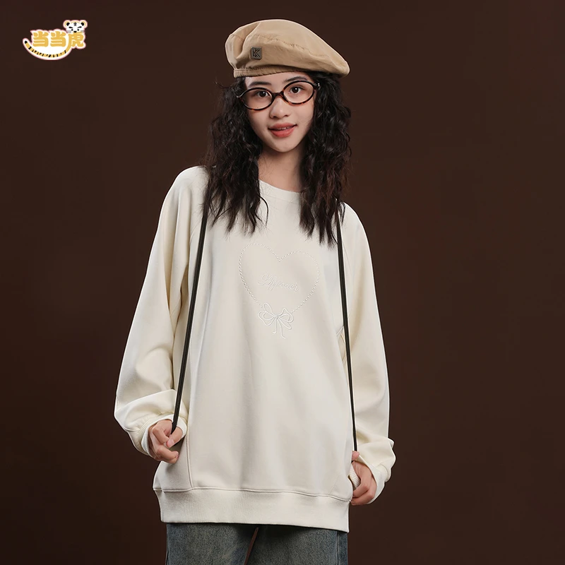 女童中大童秋装圆领套头卫衣2024秋季新款青少年女孩休闲宽松上衣