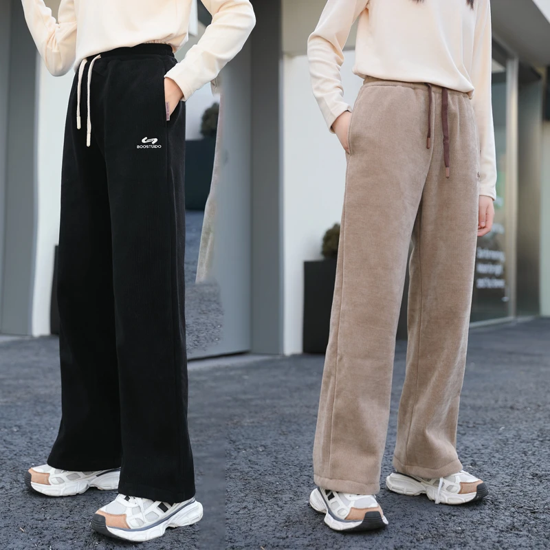 大童加厚保暖翡翠灯芯绒裤子冬中大女童初高中学生直筒青少年长裤