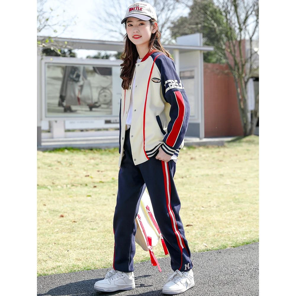 女童中大童秋装季春秋新款高初中学生女孩运动美式棒球服外套洋气