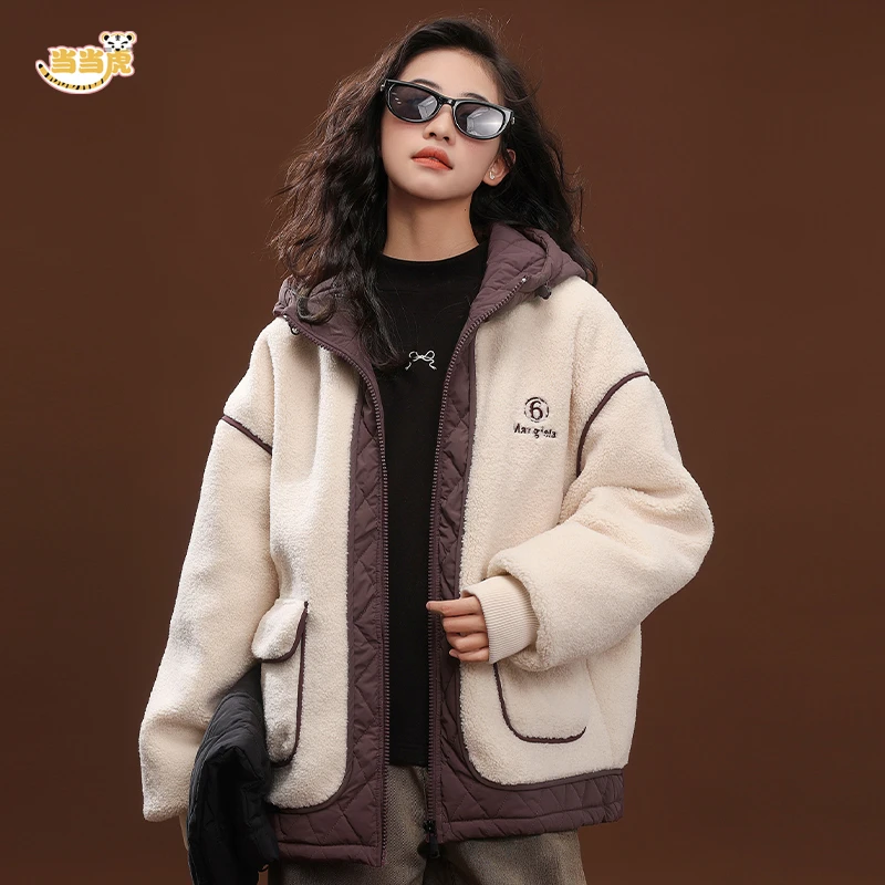 女童中大童连帽加厚毛绒上衣棉服外套2024秋冬新款童装青少年女孩