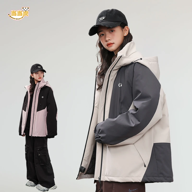 加厚夹棉三防冲锋衣外套冬装2024年新款女大童初高中学生棉服洋气