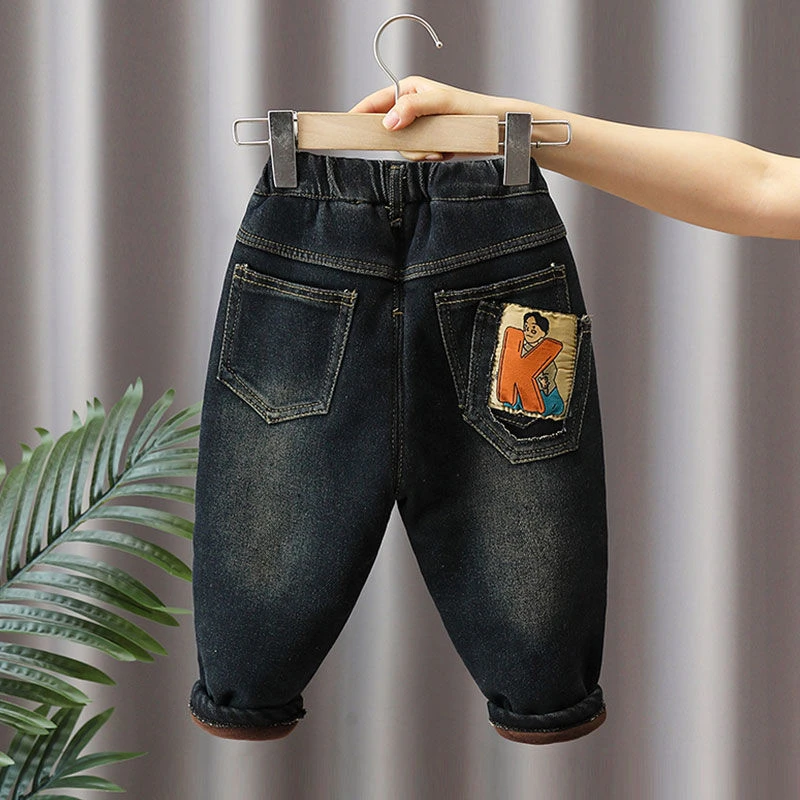 【大猫】男童加绒牛仔棉裤子冬装新款宝宝夹棉冬季儿童三层加厚JC17