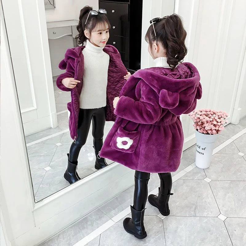 【大猫】女童秋冬冬装外套2023新款儿童加厚保暖棉衣女孩中长款JC34