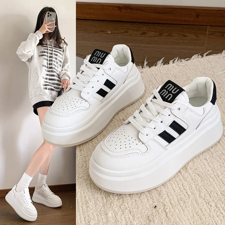 秋季新款厚底小白鞋百搭圆头松糕底增高休闲板鞋女60288