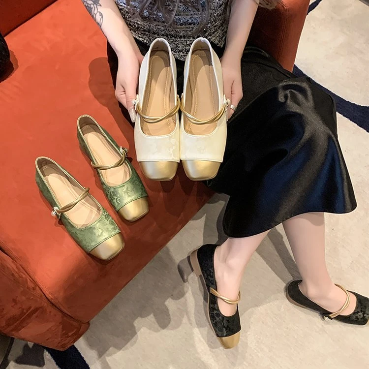 【退货补运费】秋季方头平底小单鞋中国风浅口软底小皮鞋女鞋9622