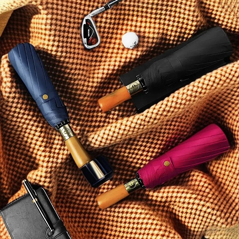 全自动168骨轻奢结实木柄黑胶加大加固抗风伞晴雨伞大号防风两用