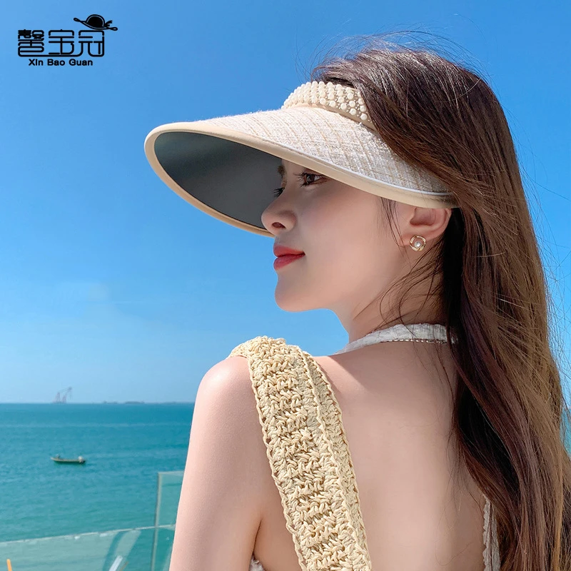 夏季防晒遮阳空顶帽韩版帽子女黑胶大檐发箍款太阳帽防晒帽