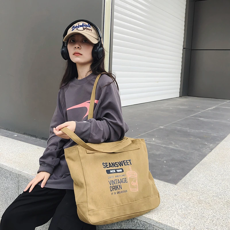 日式原创百搭加厚帆布包手提文件袋简约文艺男女大容量单肩斜挎包