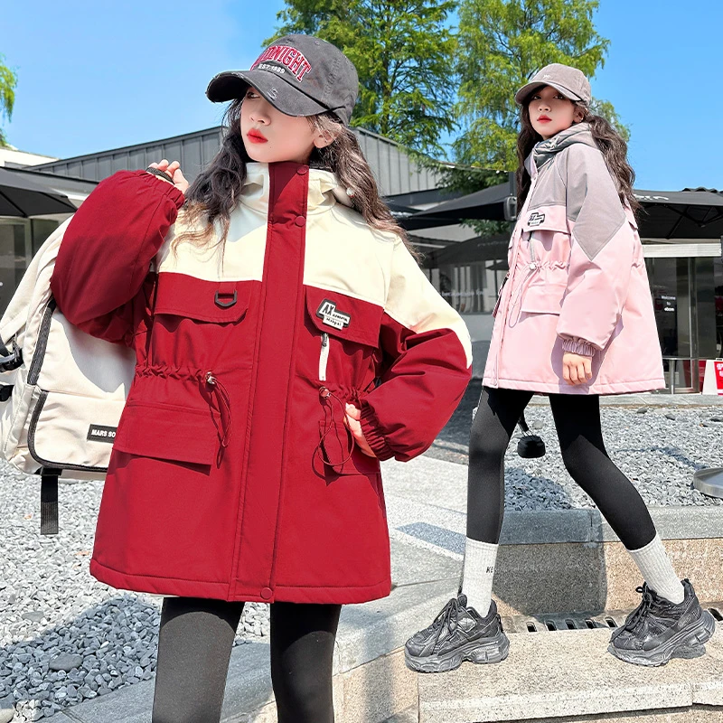 女童冬装棉服外套2024新款洋气女孩派克服秋冬夹棉加厚儿童冲锋衣