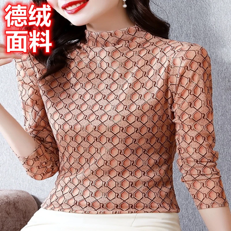秋冬打底衫德绒长袖中年妈妈装半高领洋气女士t恤高档气质上衣女