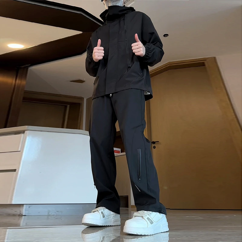 高街男女直筒阔腿痞帅美式机能风男士男生韩版潮流百搭速干休闲裤