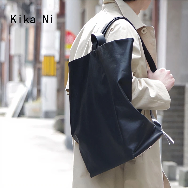 kikani真皮双肩包男休闲单肩软包通勤托特包潮牌