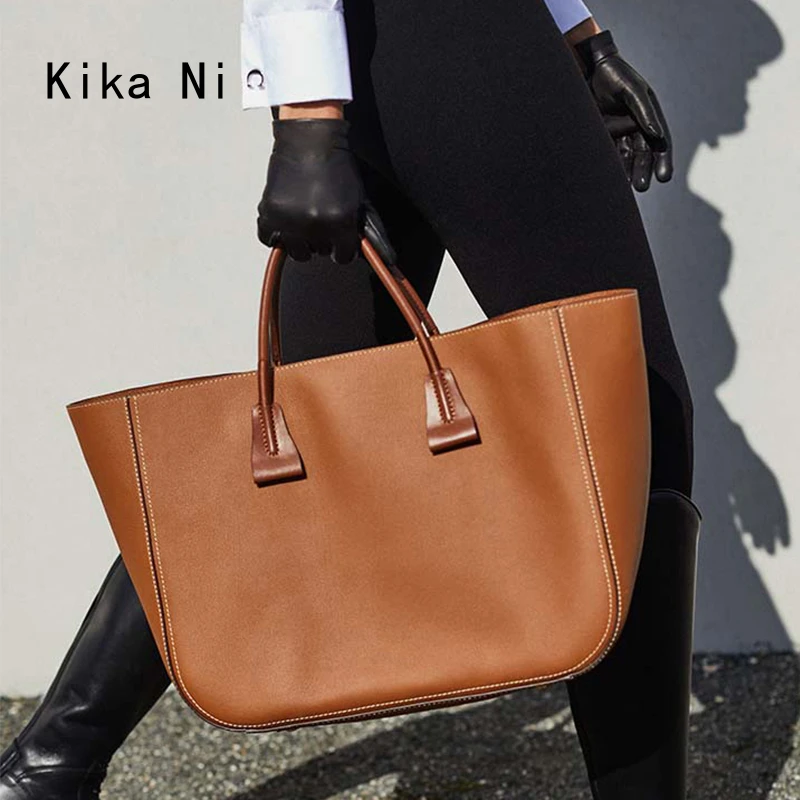 Kika Ni真皮手提包轻奢小众质感托特包女士单肩tote包通勤电脑包