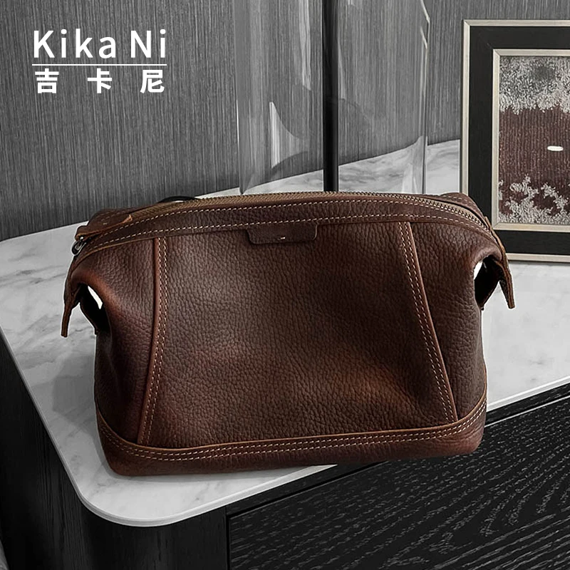 KiKa Ni复古牛皮盥洗包大容量旅行出差便捷收纳手包化妆洗漱包