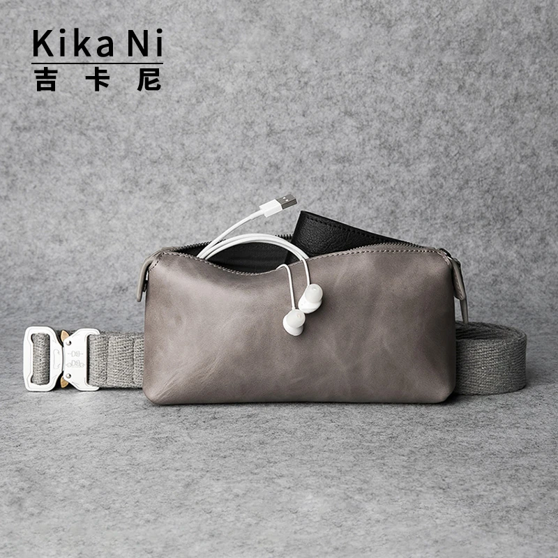 吉卡尼慵懒随意复古高定质感真皮潮男胸包ins百搭斜挎包英国潮牌