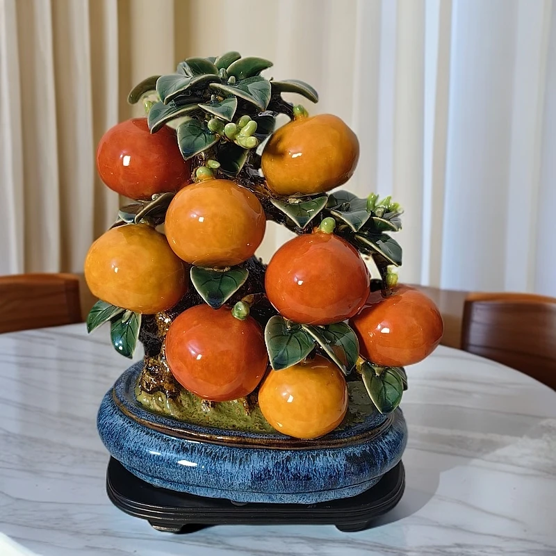 大桔大利盆满钵满玄关手工桔子石湾公仔尺寸长35宽17高35创意陶瓷