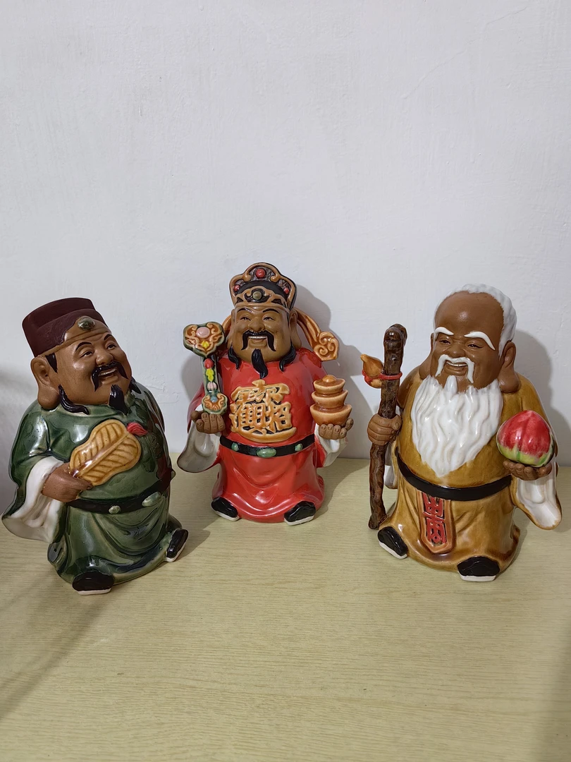 石湾陶瓷福禄寿三星报喜招财摆件家居商务婚庆过寿送礼