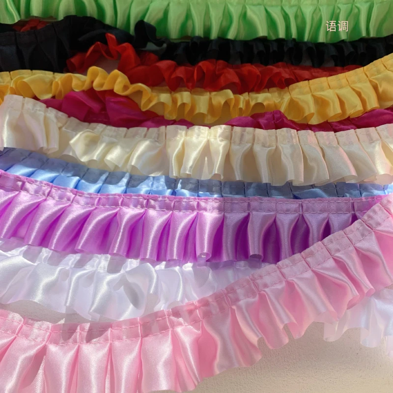 4cm色丁布褶皱花边手工DIY配件装饰辅料光面打折花边飞子LO娘裙边