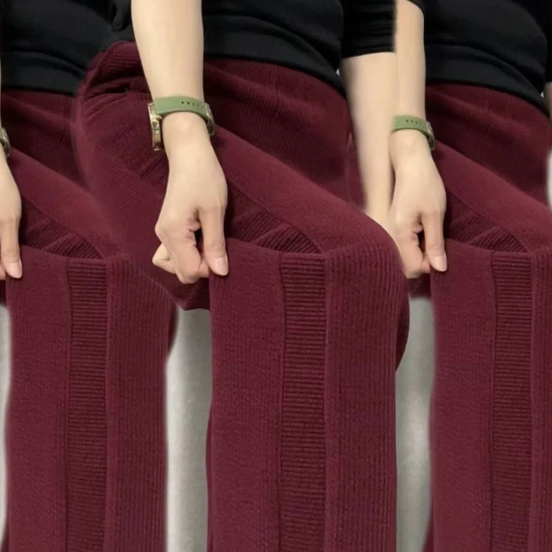 雪尼尔阔腿裤女春秋冬2025年新款垂感高腰窄版直筒裤洋气休闲裤子