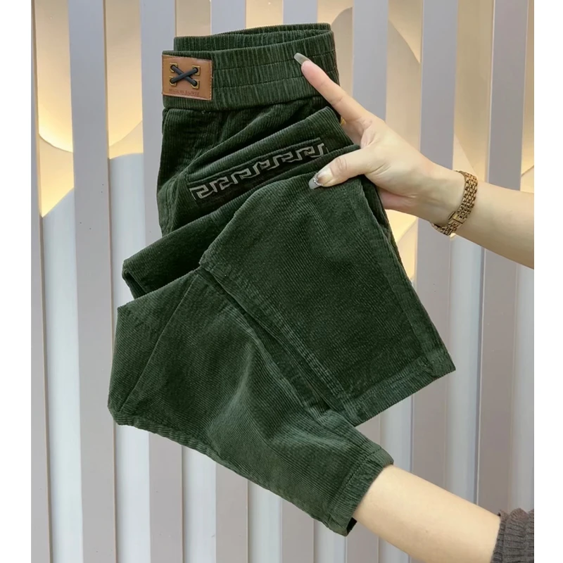 2025秋季新款条绒哈伦裤女高腰宽松显瘦萝卜裤洋气束脚休闲裤