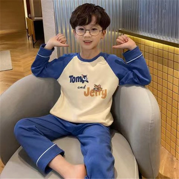睡衣男童春秋季长袖薄款儿童中大童宝宝小孩套装棉质空调家居服夏
