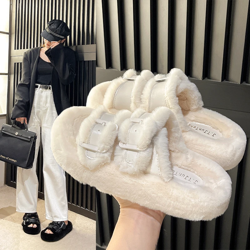 回力瑞松糕厚底毛毛拖鞋女外穿2023新款秋冬季毛毛鞋高级感棉拖鞋