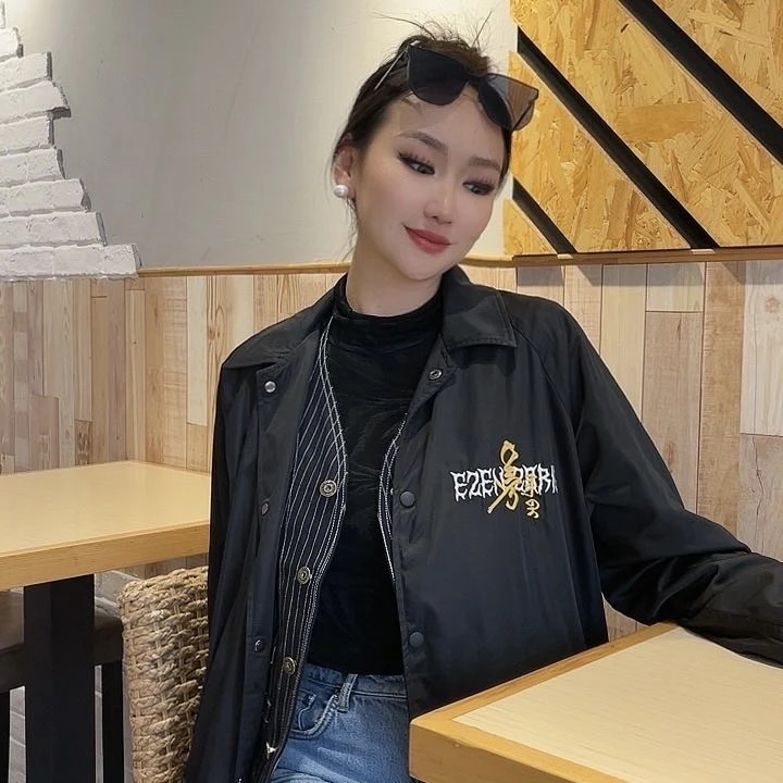 新款蒙古文字串烧版外套教练夹克上衣休闲百搭黑色薄款ins春秋季