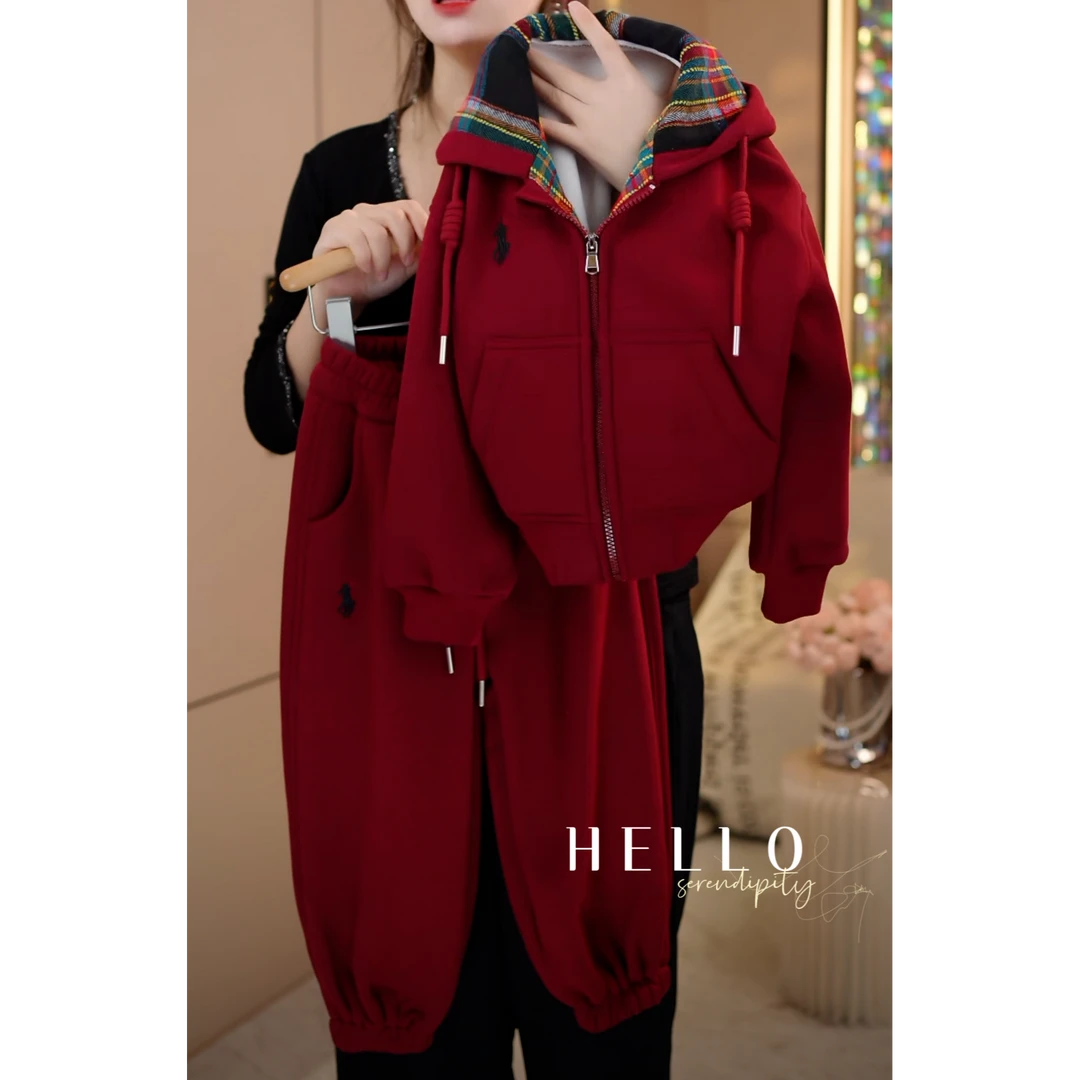 现货-女童冬季加绒加厚两件套2024新款中大童休闲套装