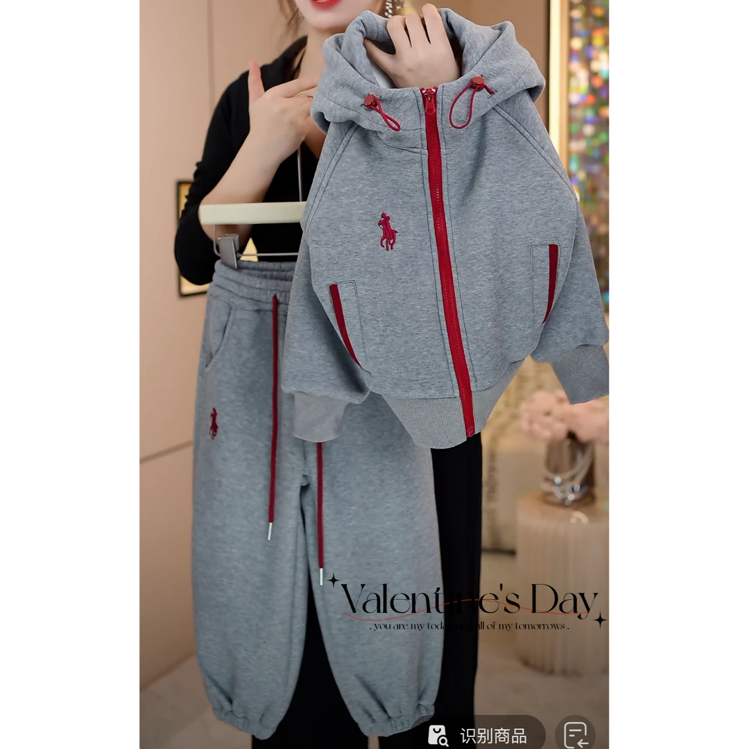 现货-女童冬季加绒加厚两件套2024新款中大童休闲套装