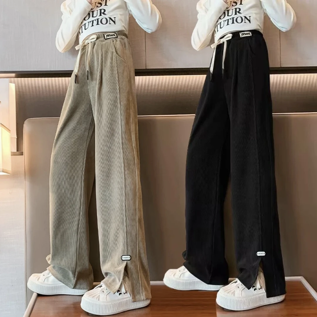 女童裤子春秋款2024儿童时髦洋气休闲裤中大童宽松显瘦直筒阔腿裤