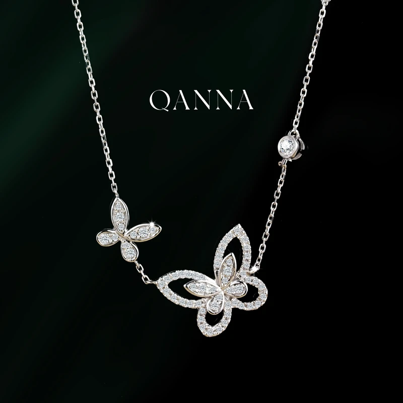 QANNA【50分 两只蝴蝶项链】18K金经典幻影蝴蝶钻石锁骨链AF