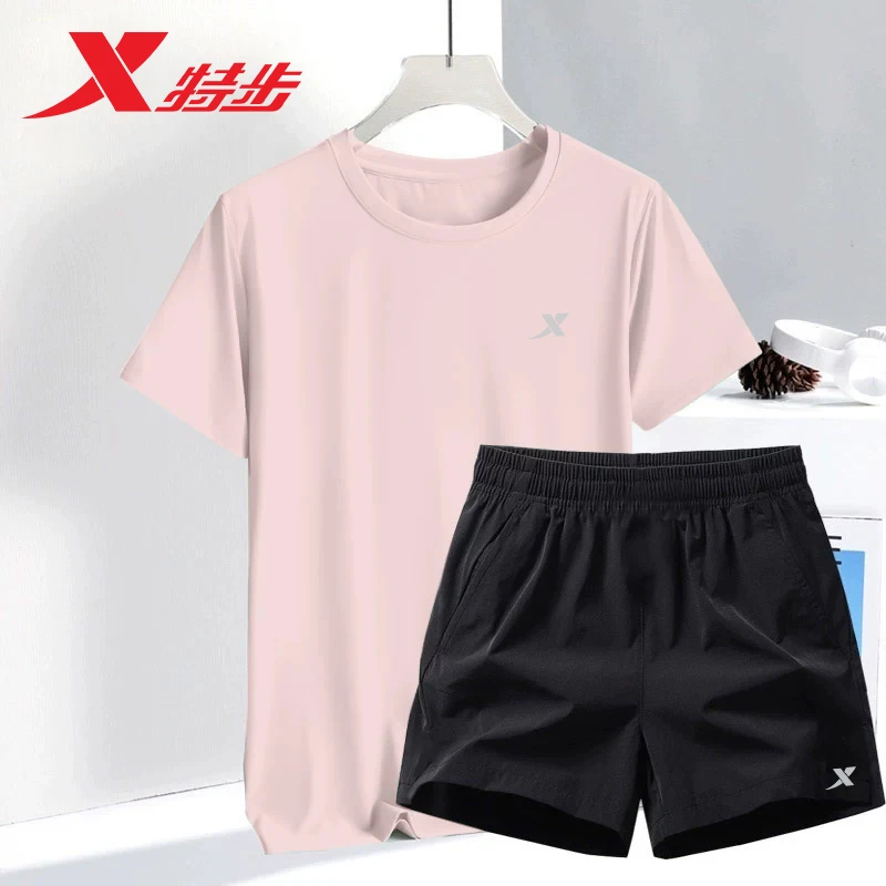 特步速干运动套装女薄款透气短袖短裤跑步夏季新款冰丝大码瑜伽服