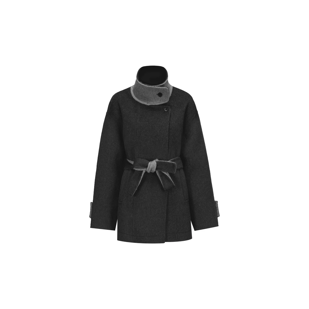 【双面羊毛大衣】韩系收腰立领撞色短款双面呢外套WT44LSY004