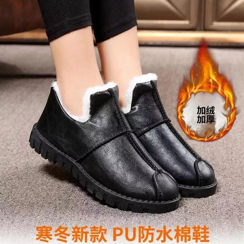 PU面冬季保暖加绒女鞋防水雪地鞋百搭休闲一脚蹬