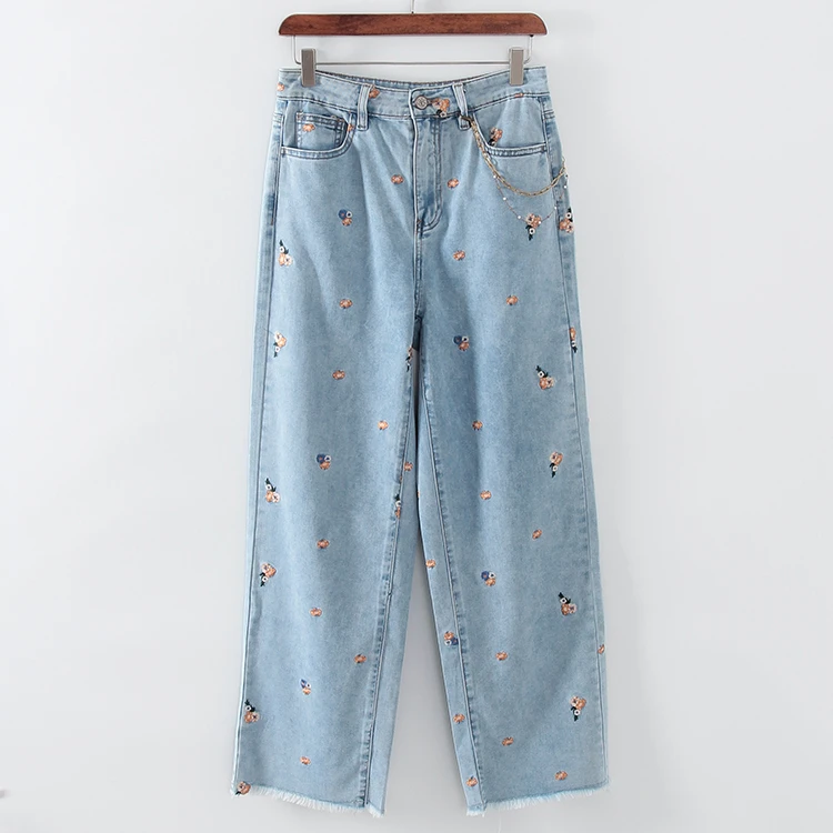 L292时髦刺绣牛仔裤
