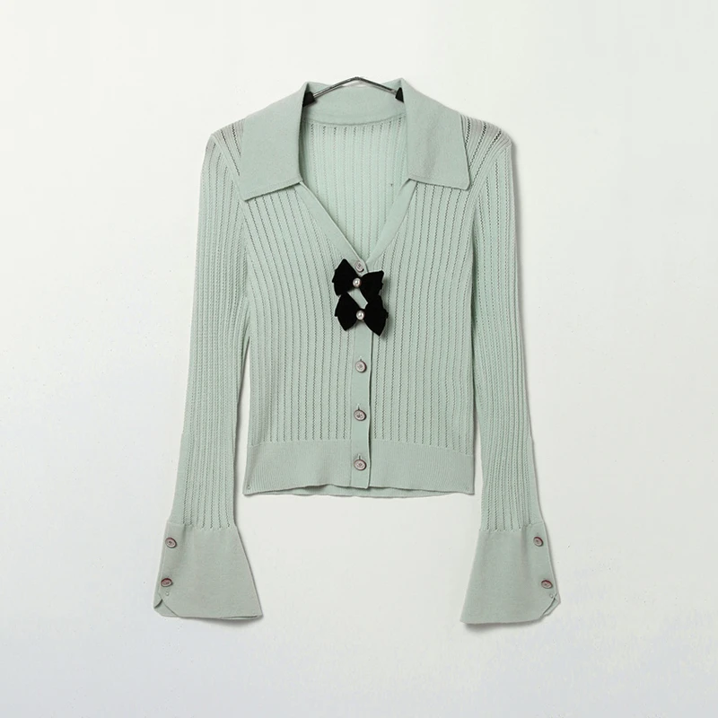 Z364蝴蝶结装饰开衫  鸟撤柜剪牌