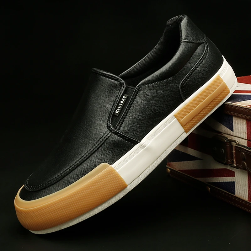 24833 秋季新款休闲皮鞋时尚百搭低帮男鞋软底软面一脚蹬男士潮鞋