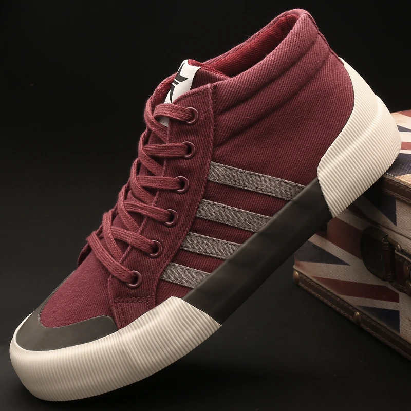 23805 男士帆布鞋休闲百搭潮鞋时尚韩版鞋中高帮系带软底透气男鞋