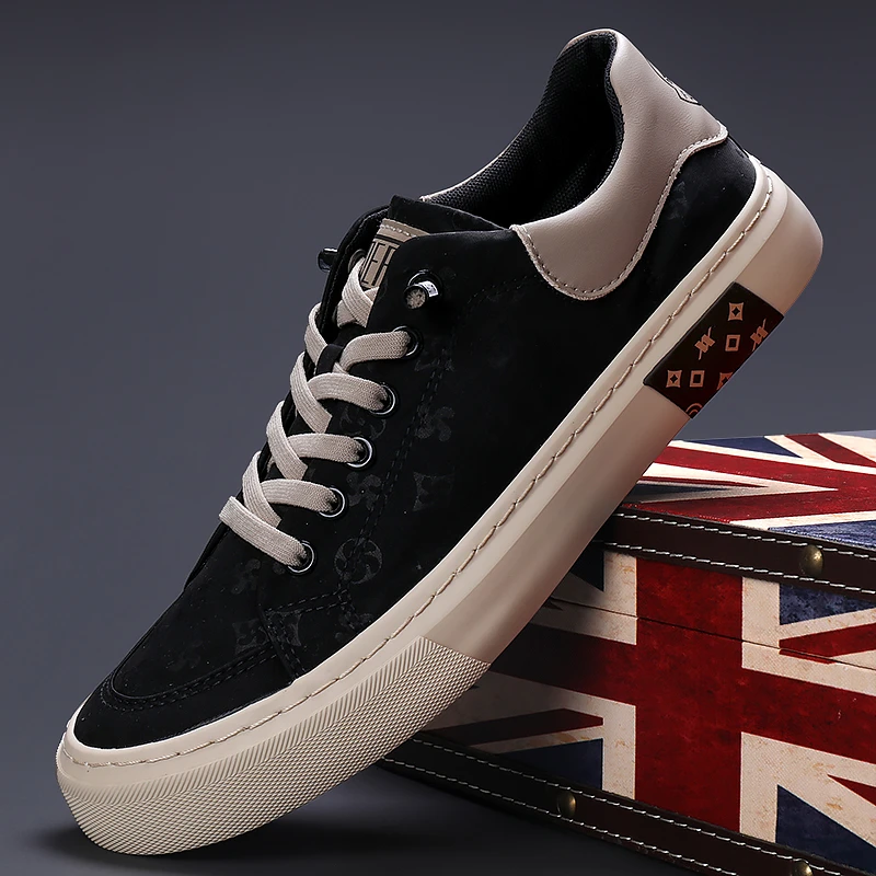 24107 男鞋春季男士时尚休闲鞋透气百搭低帮潮鞋韩版潮流印花板鞋