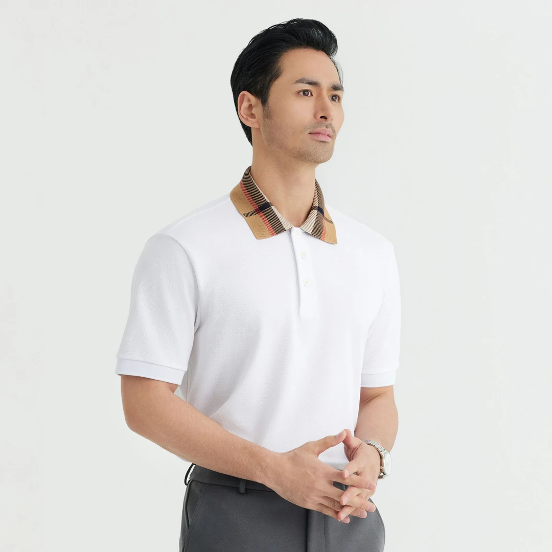 景一【埃及进口海岛棉】男士短袖大珠地扁机撞色全棉翻领百搭POLO