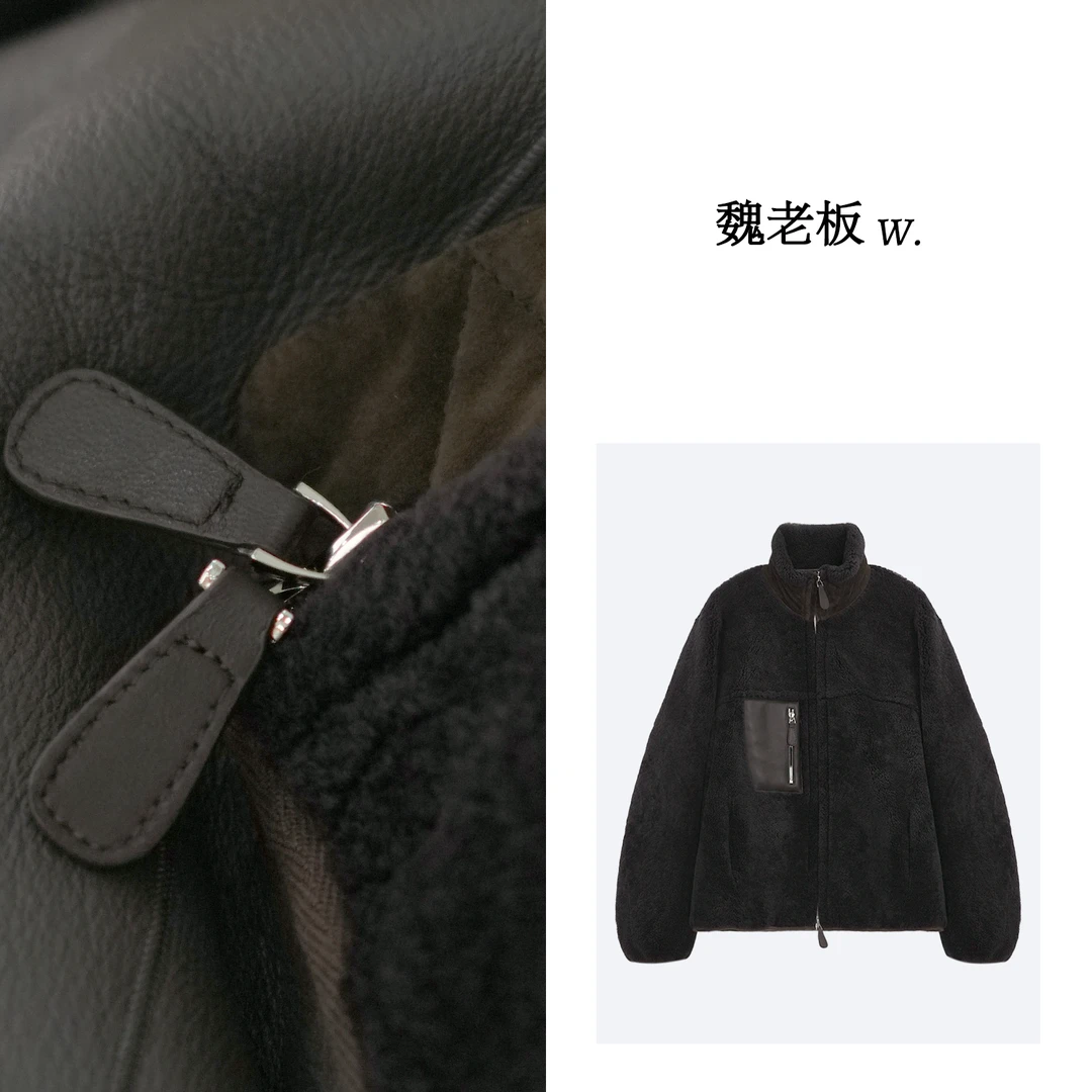 W.Diva【显赫】早春老钱风真皮毛一体羊羔绒洋气立领外套4CDM62210