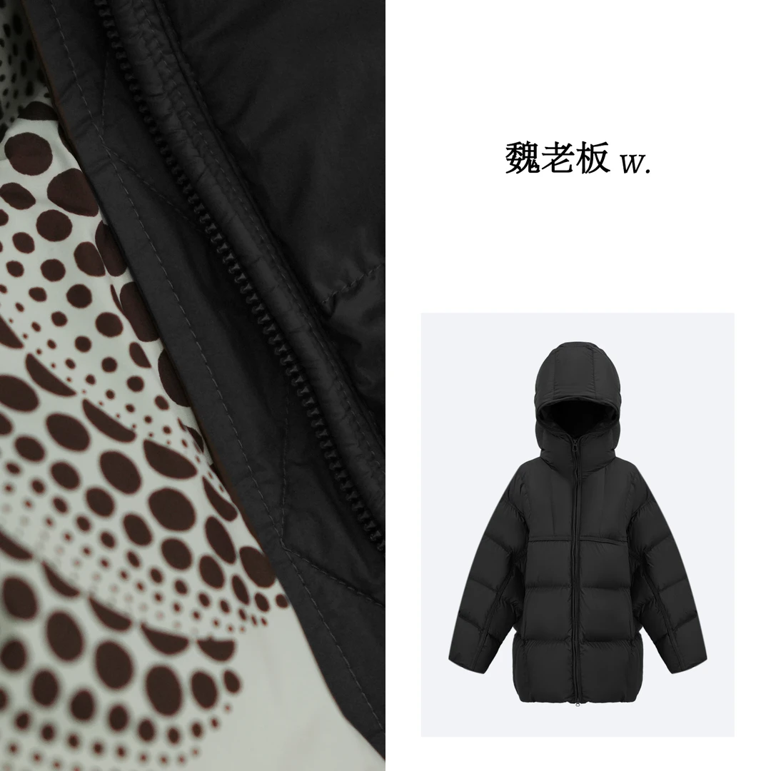 【德芙】南瓜元素90白鹅绒中长轻暖感连帽宽松加厚鹅绒服4C1771950