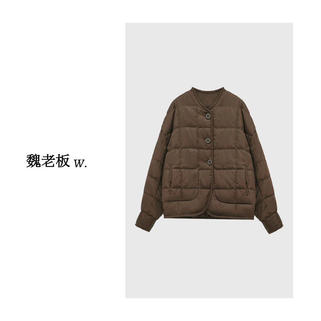 【丝绸美学】早春桑蚕丝+90鹅绒排扣设计百搭轻暖感鹅绒服4CDM23380