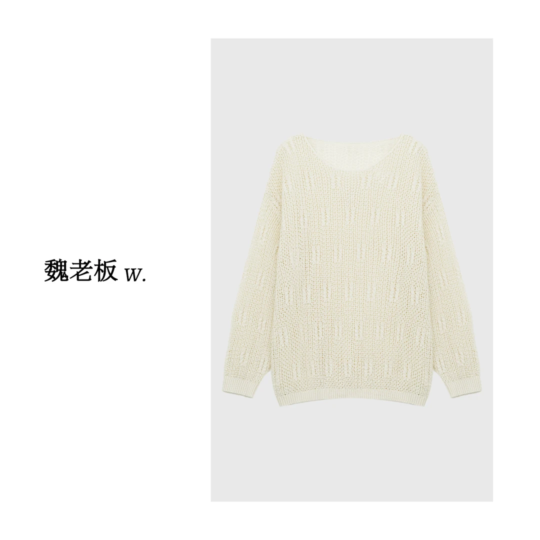 W.Diva【夏日奏曲】春季时尚休闲百搭宽松圆领镂空针织衫3Z0424068