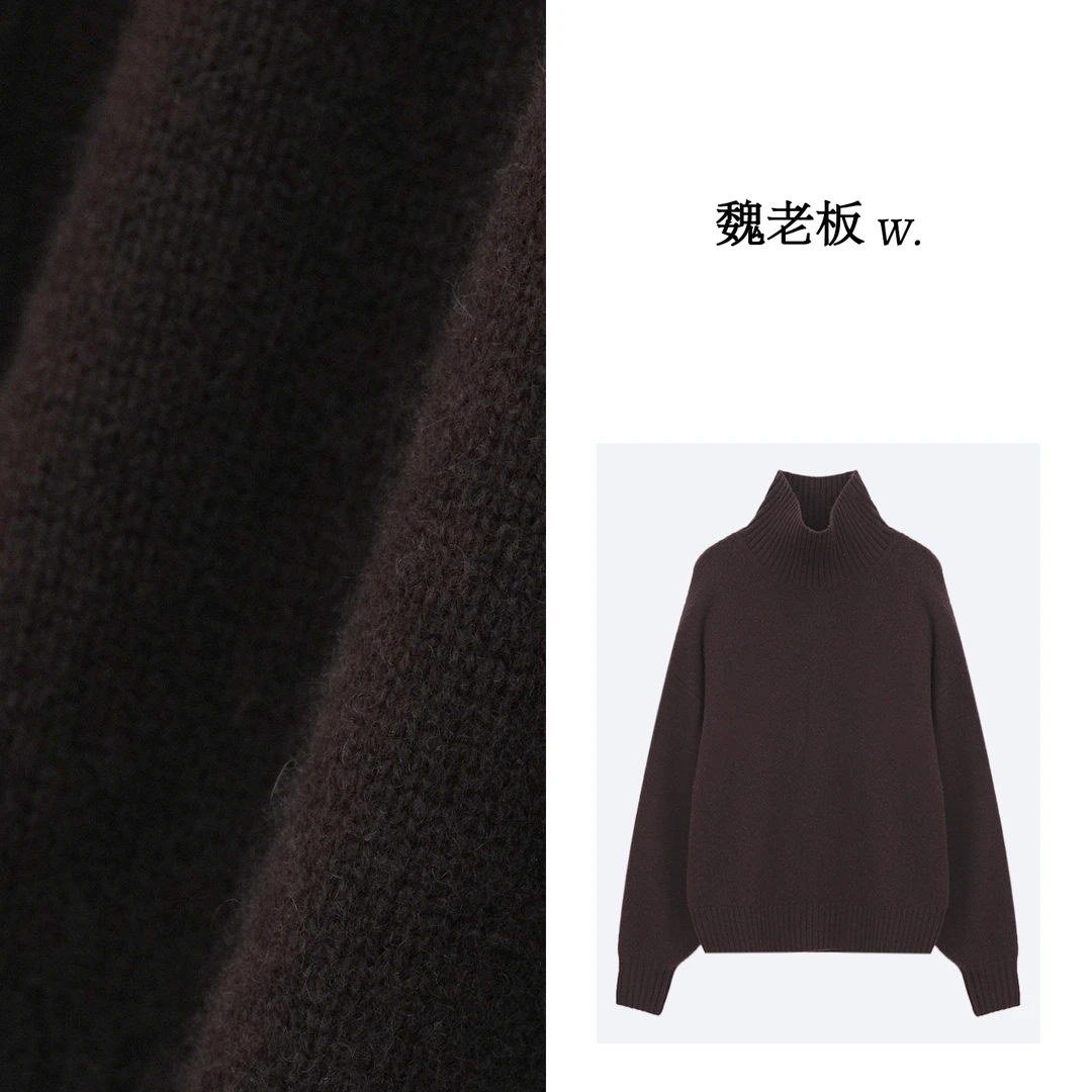 W.Diva【拉菲】早春山羊绒羊毛软糯重磅针织中高领针织衫4ZDM32010