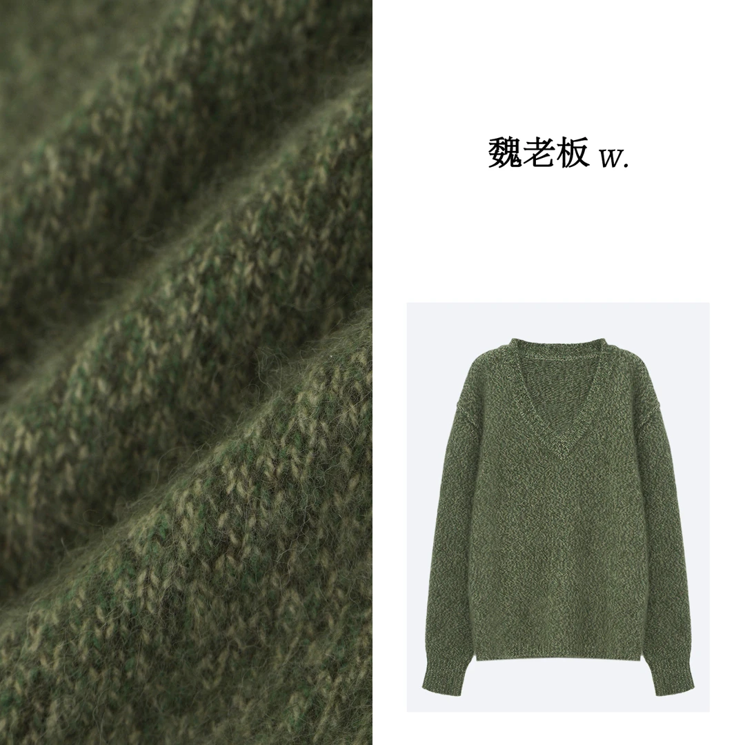 W.Diva【苏堤】春季时尚休闲百搭绵羊毛慵懒气质V领毛衣3Z06A6801