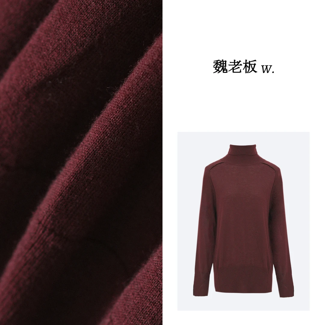 W.Diva【柏林】早春精纺绵羊毛极简风半高领百搭款针织衫3Z2211390