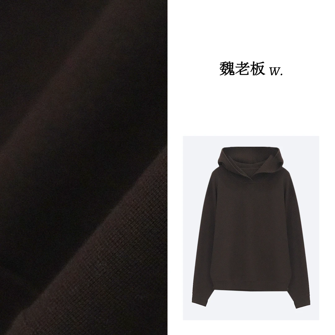 W.Diva【须尽欢】春季绵羊毛时尚宽松毛衣连帽针织卫衣4TDM04090